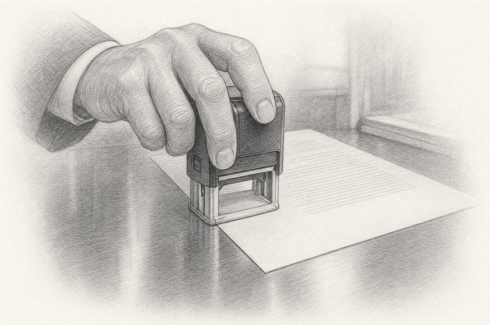 Instrumentos Privados y Autorización de Firmas — ilustración a grafito de la 41ª Notaría de Santiago