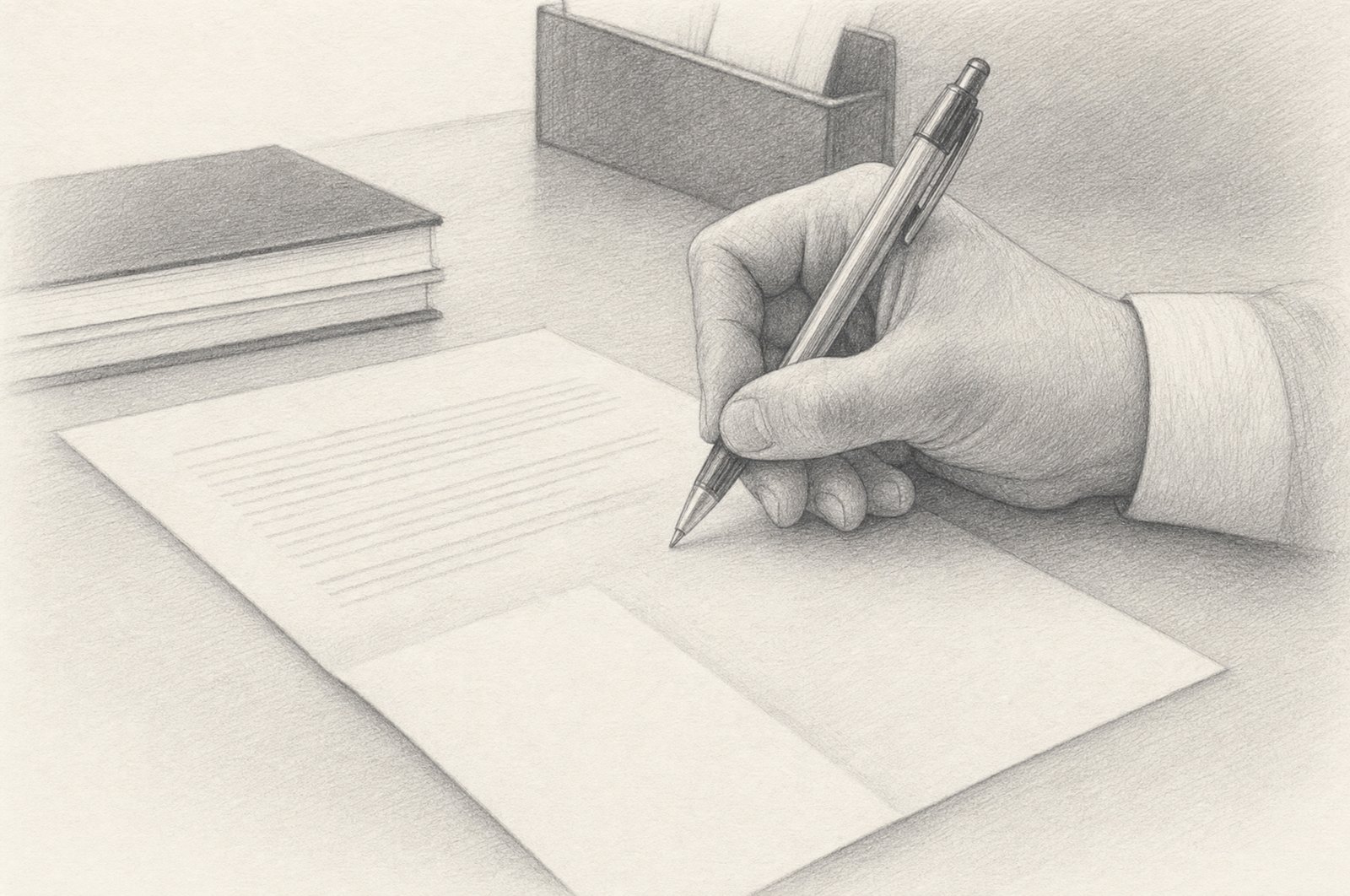 Poder Simple — ilustración a grafito de la 41ª Notaría de Santiago