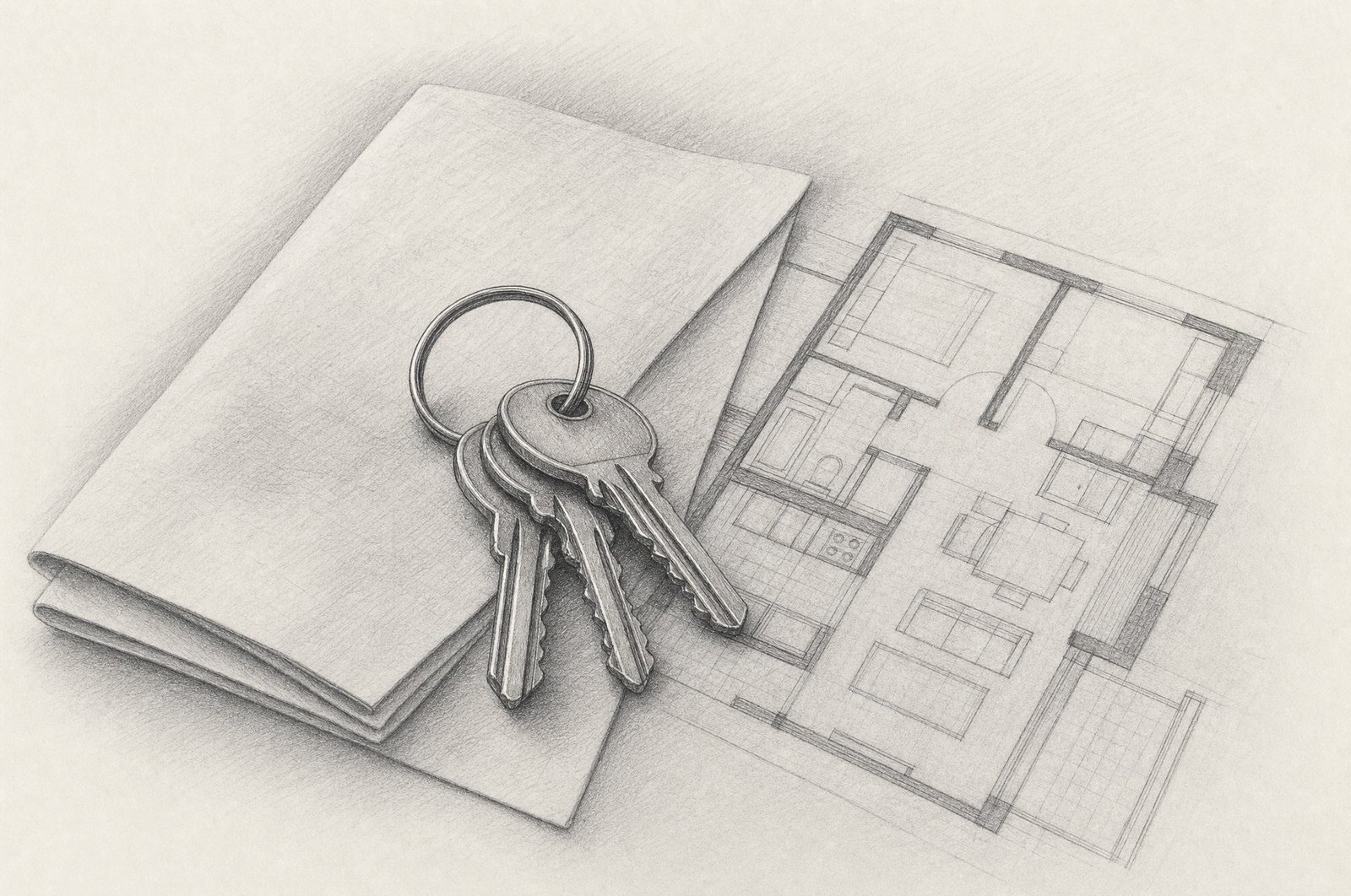 Escritura de Compraventa de Inmuebles — ilustración a grafito de la 41ª Notaría de Santiago